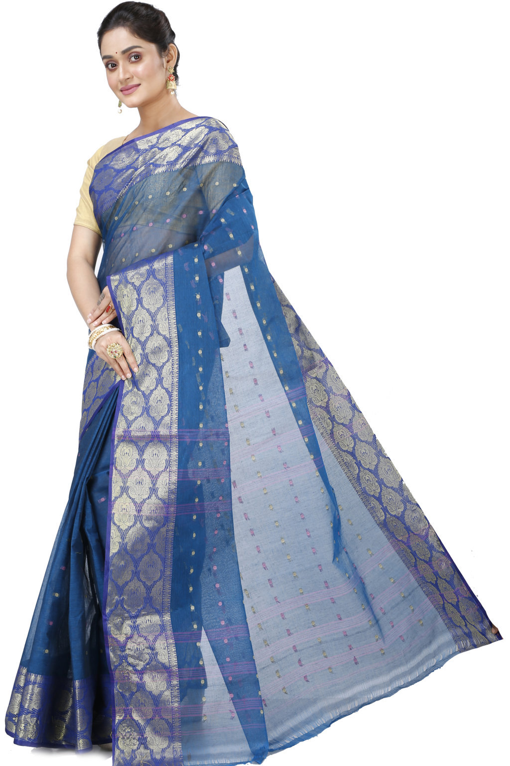Night Blue Pure Cotton Asmani Tant Saree (195)